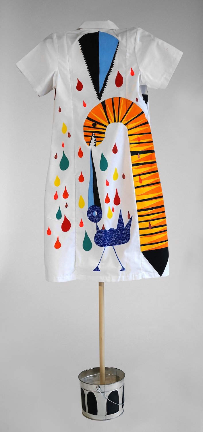 Wish I Could Eat with Them, 2019 (back, from the series “Early Birds”). Hand-painted domestic-worker uniforms.