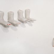 Ceramic Sculptures Installation (Feet), 2013. Glazed porcelain, various dimensions.